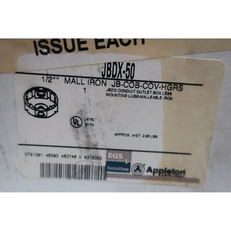 Appleton Electric Jbdx-50 Iron 1/2In Conduit Outlet Bodies And Box JBDX-50